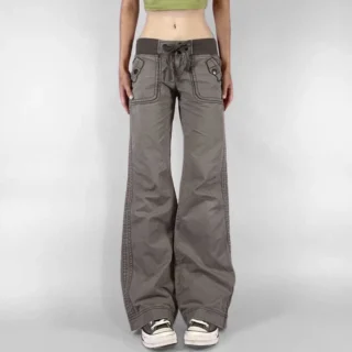 Retro Lace-up Low Rise Pants